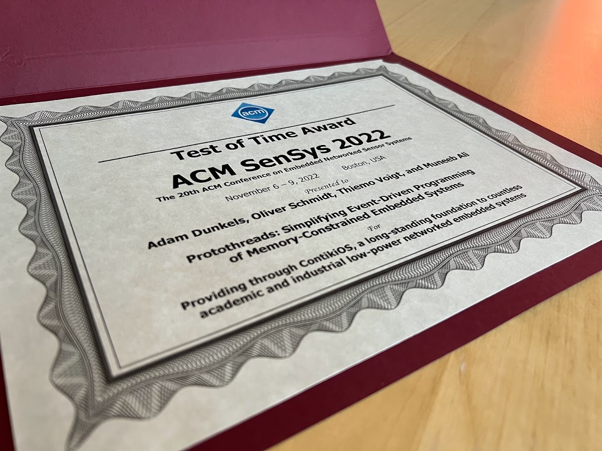 Protothreads Receives ACM SenSys Test of Time Award